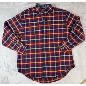Faconnable Men’s Plaid Button Down Shirt M Red Blue Yellow 100% Cotton France